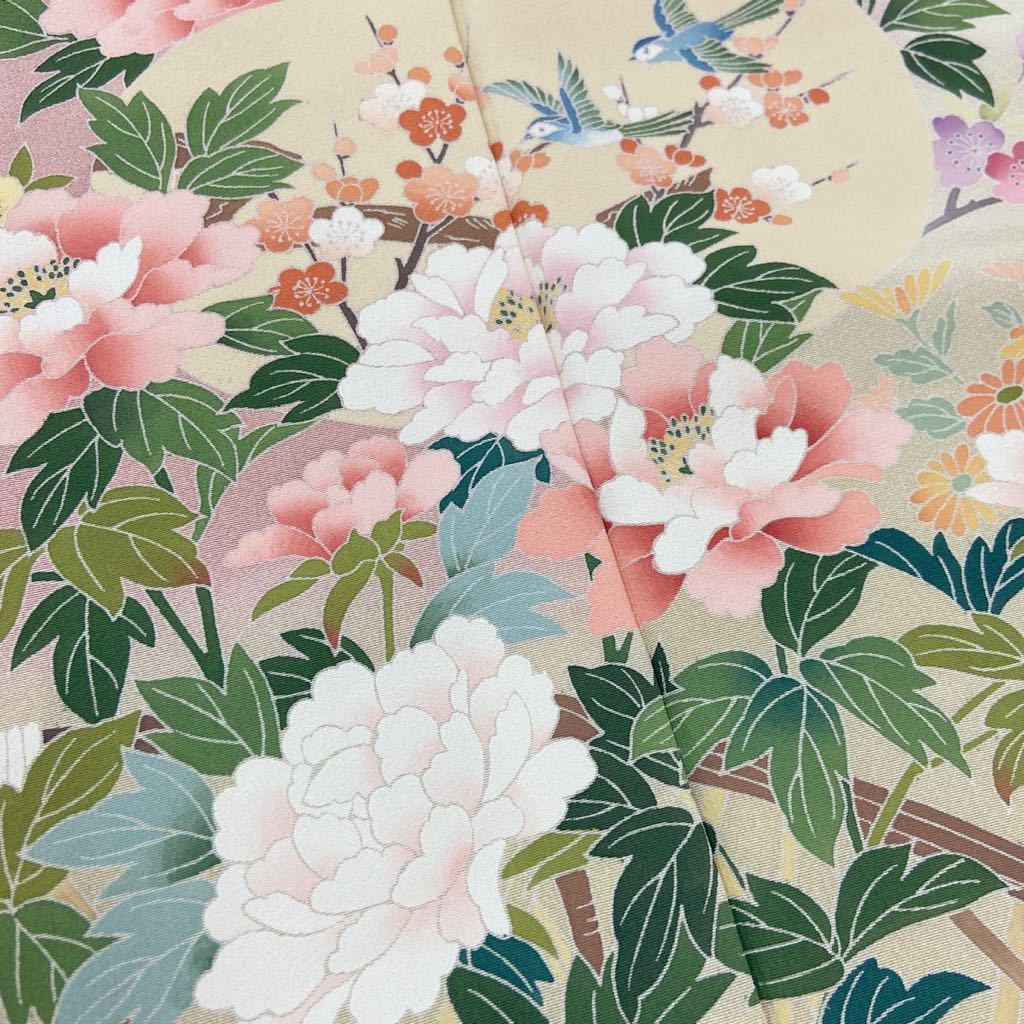 正規品，HOT 着物月花 作家物 手描き友禅 可憐な花 訪問着 正絹 共八掛 ki306