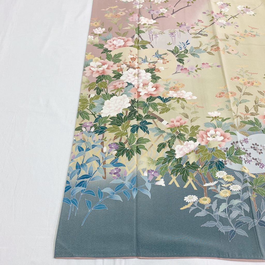 正規品，HOT 着物月花 作家物 手描き友禅 可憐な花 訪問着 正絹 共八掛 ki306