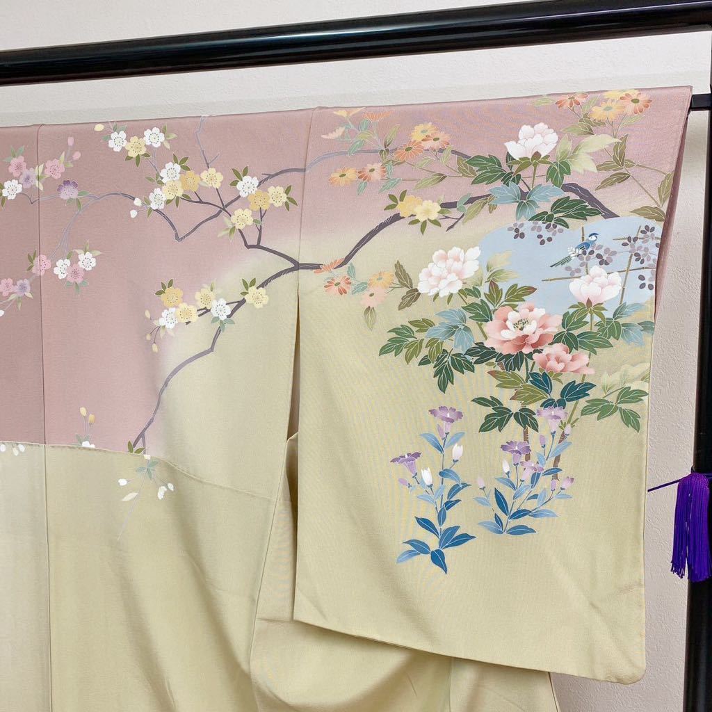 正規品，HOT 着物月花 作家物 手描き友禅 可憐な花 訪問着 正絹 共八掛 ki306