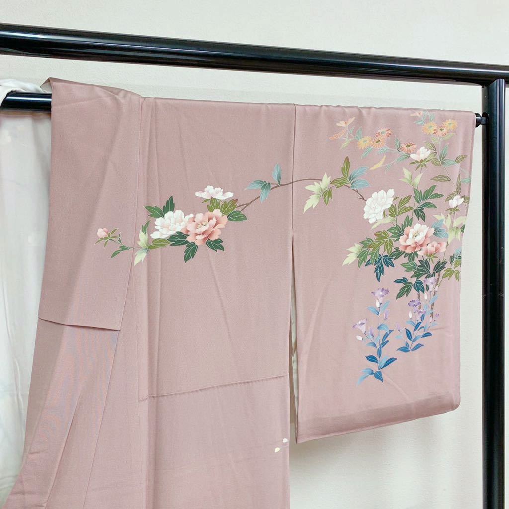 正規品，HOT 着物月花 作家物 手描き友禅 可憐な花 訪問着 正絹 共八掛 ki306
