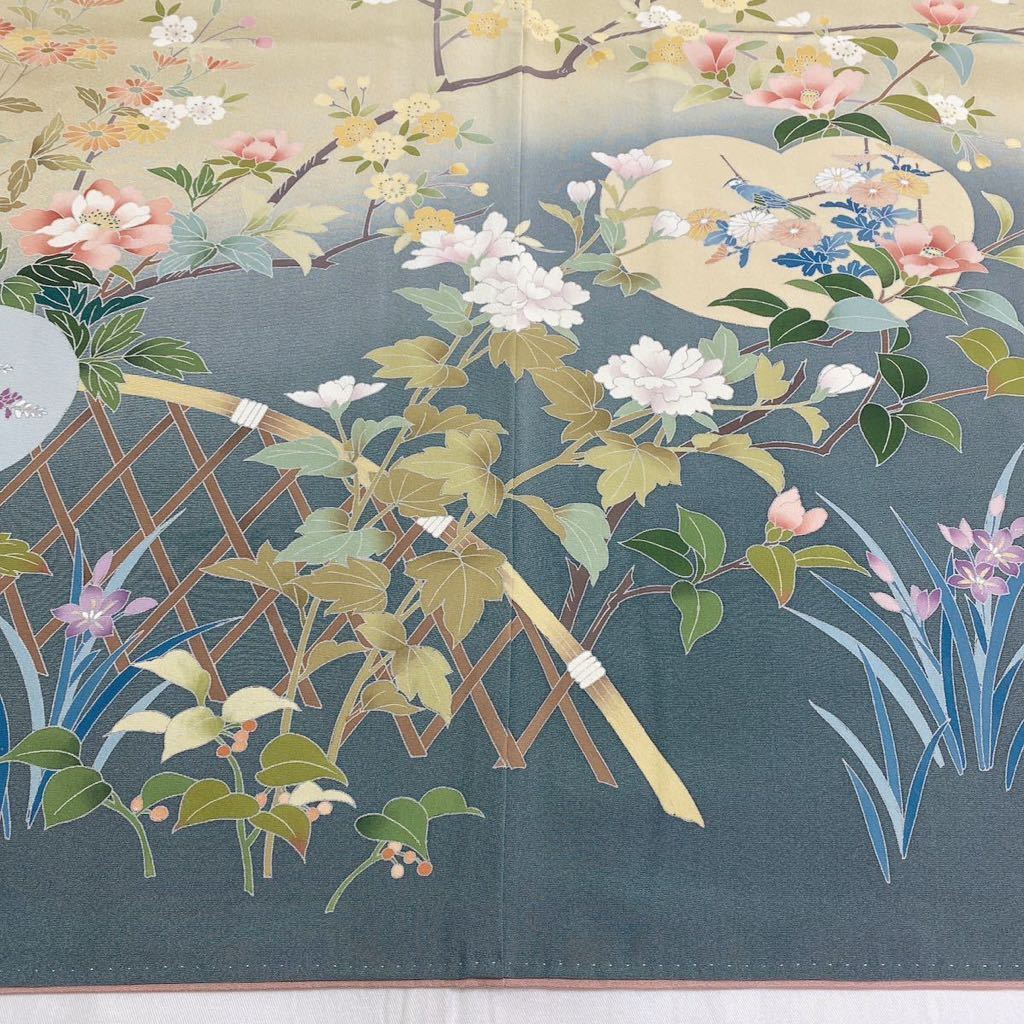正規品，HOT 着物月花 作家物 手描き友禅 可憐な花 訪問着 正絹 共八掛 ki306