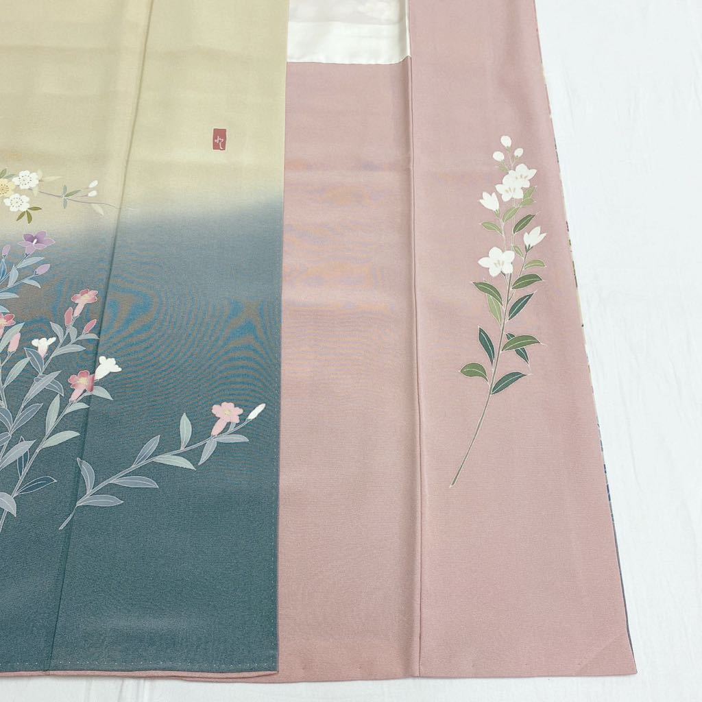 正規品，HOT 着物月花 作家物 手描き友禅 可憐な花 訪問着 正絹 共八掛 ki306