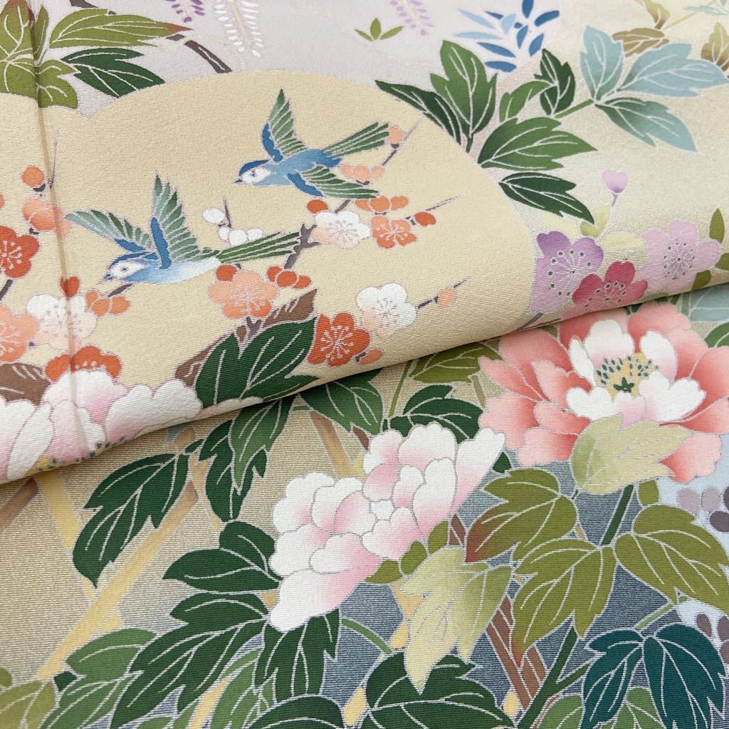 正規品，HOT 着物月花 作家物 手描き友禅 可憐な花 訪問着 正絹 共八掛 ki306