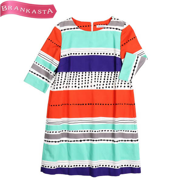 marimekko/マリメッコ レディース 膝丈 ワンピース 五分袖 総柄 34 白 ペールグリーン オレンジ 黒 紫系 グレー[NEW]★51ED74