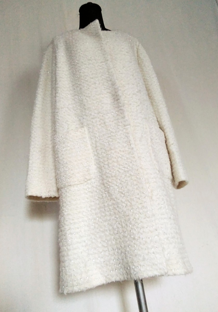 送料込み/GUEST JOCONDE ジョコンダ　ラピーヌ/ノーカラーニットコートウールオフホワイト、ラメ44