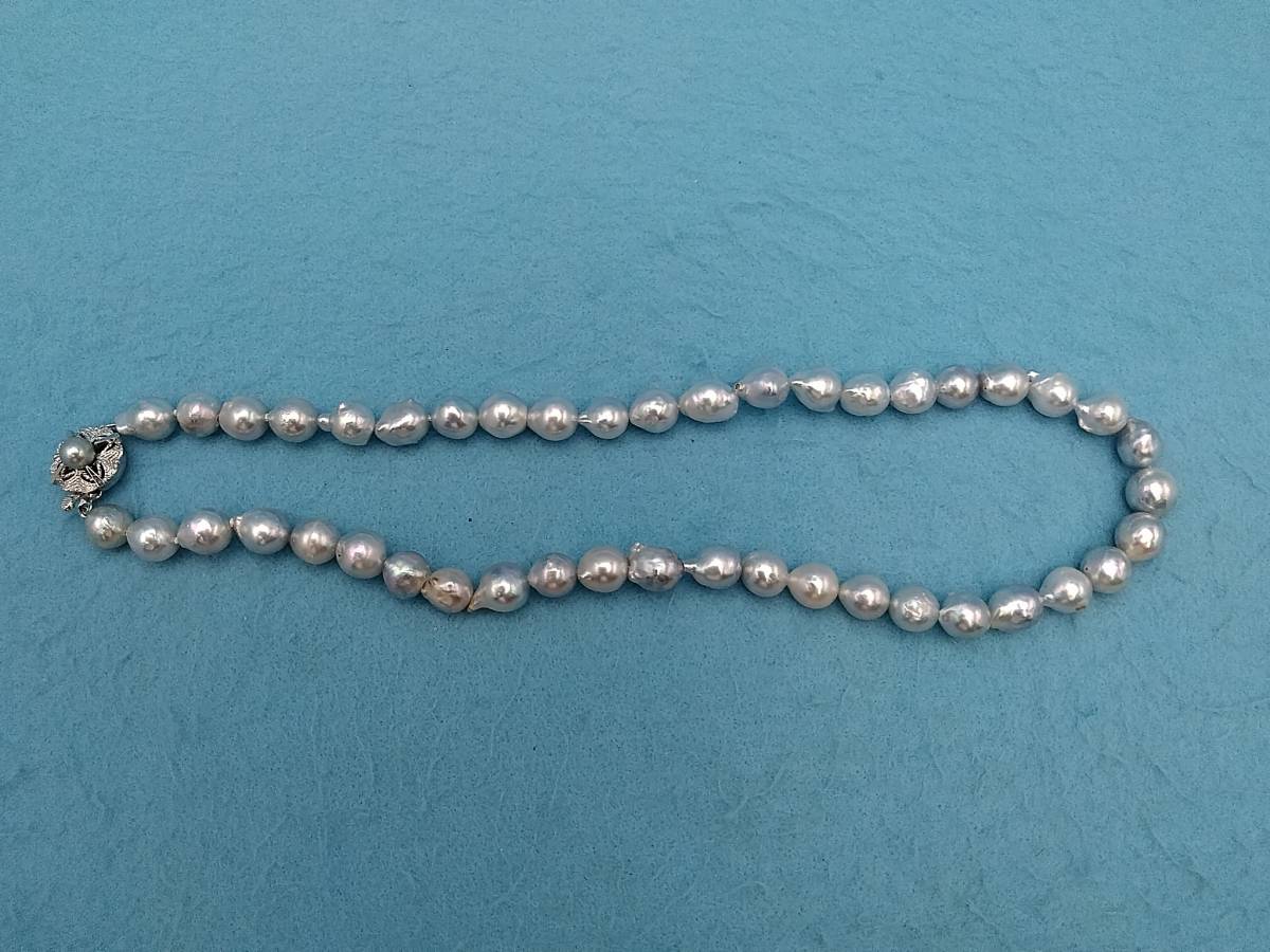 B-38☆中古品 ?ブルーグレー系 あこや真珠 SILVER ネックレス☆ ブルー 