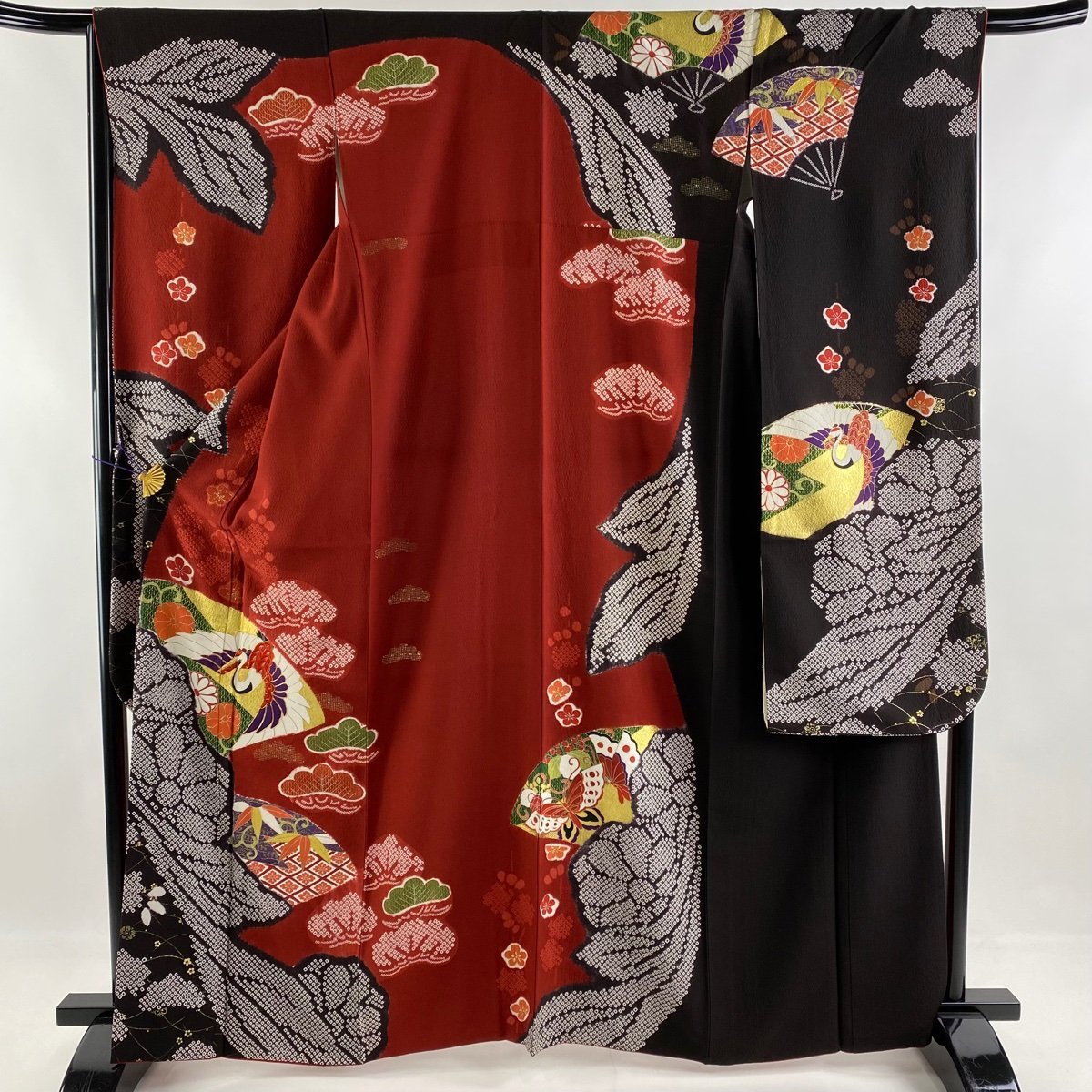 振袖 身丈168cm 裄丈64cm M 袷 斉藤三才 落款 地紋 山吹色 正絹 名品