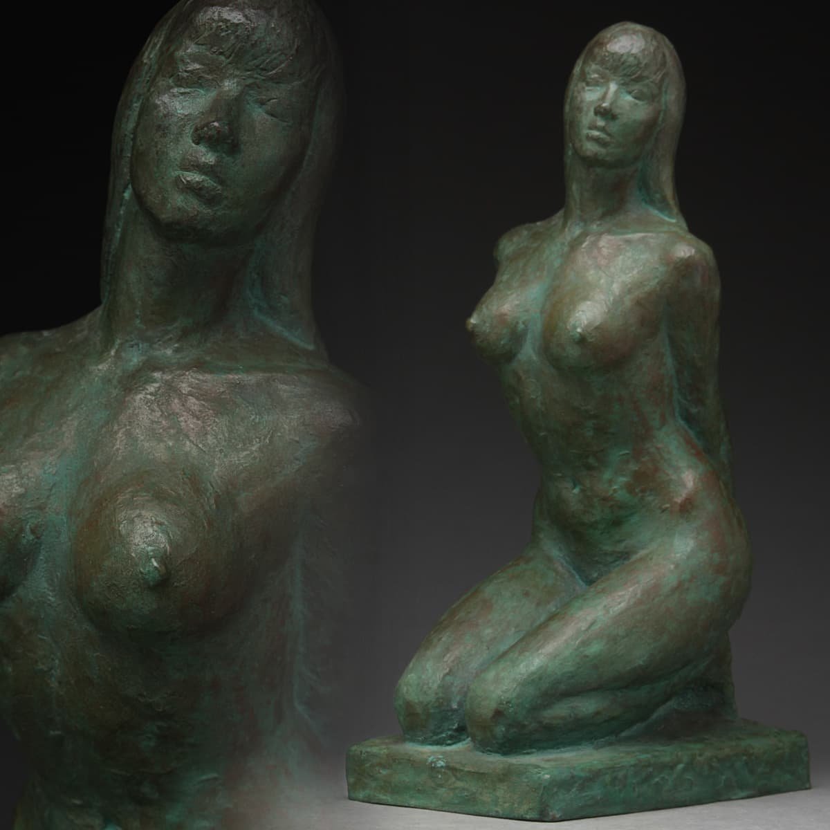 EN168 時代 無銘 ブロンズ「裸婦像/裸婦座像」高32.2cm 重3.3kg
