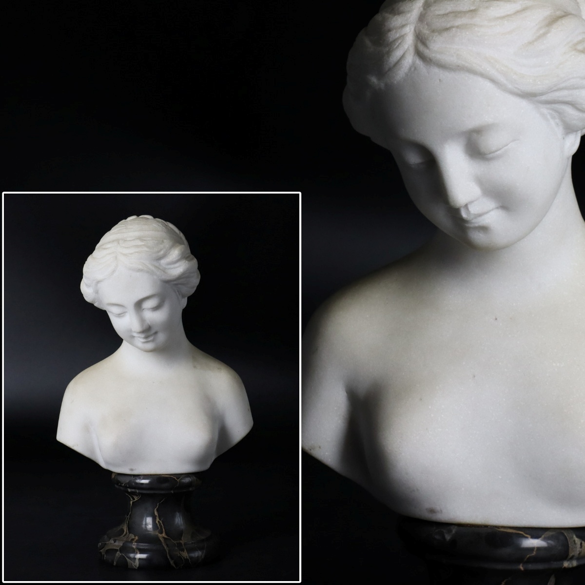 宙】西洋彫刻 大理石 女性胸像 25cm 3292g 台座付 女性像 西洋美術