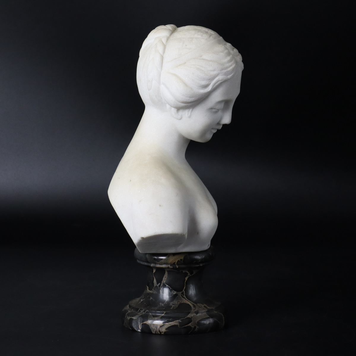 宙】西洋彫刻 大理石 女性胸像 25cm 3292g 台座付 女性像 西洋美術