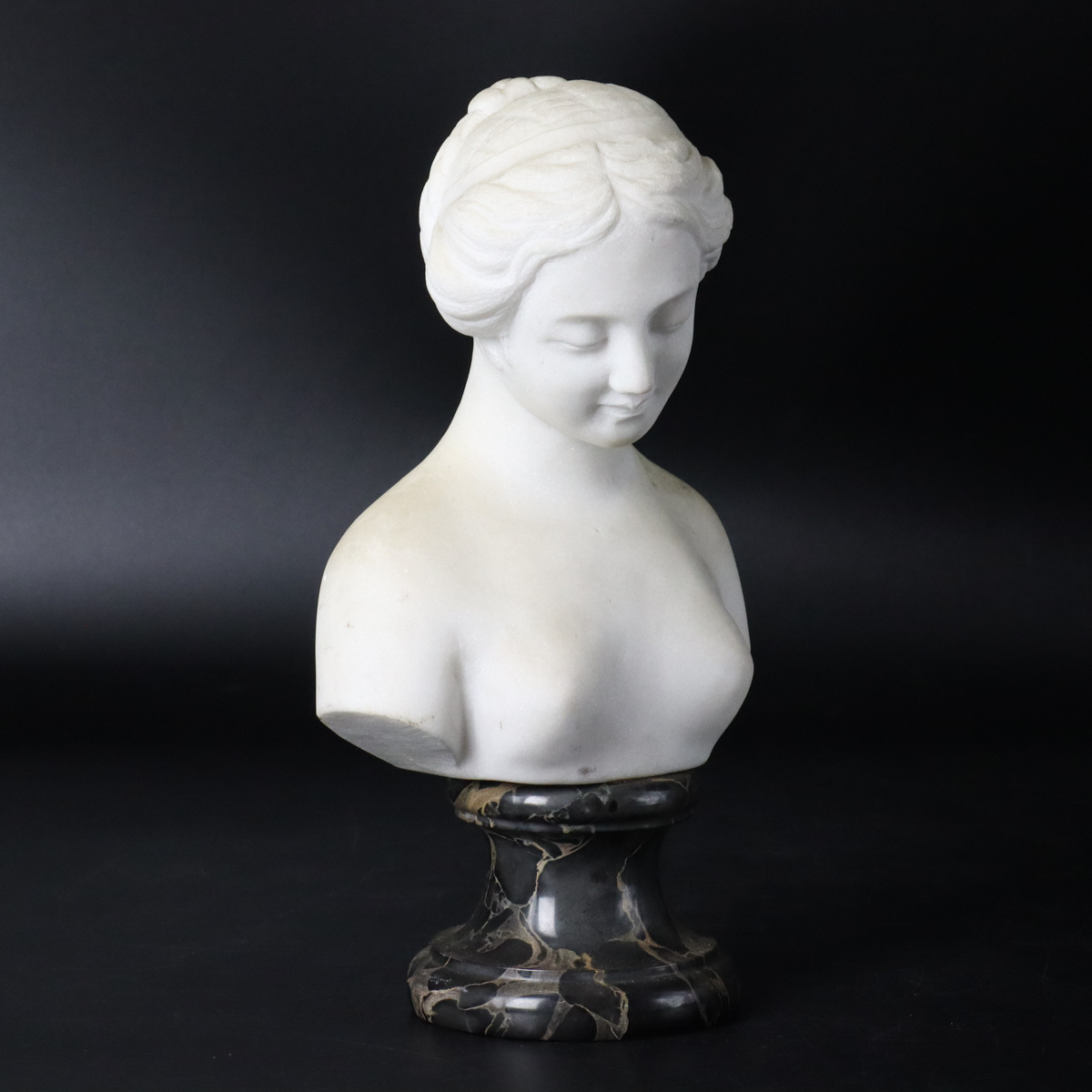 宙】西洋彫刻 大理石 女性胸像 25cm 3292g 台座付 女性像 西洋美術