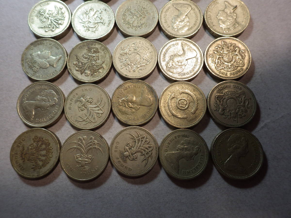 Yahoo!オークション 596600 イギリス１ポンド２ポンド硬貨 約４８ポンド 外国コイン -「旧1