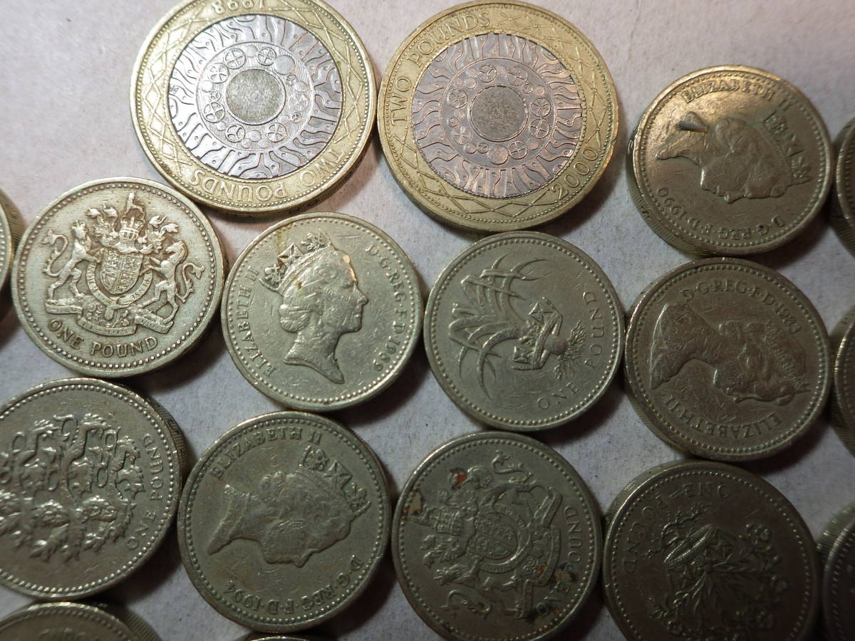 Yahoo!オークション 596600 イギリス１ポンド２ポンド硬貨 約４８ポンド 外国コイン -「旧1