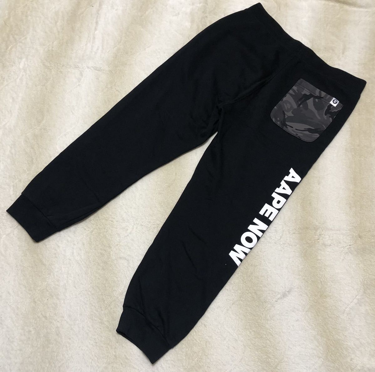 ☆AAPE BY A BATHING APE☆エーエイプ ビッグロゴ スウェット パンツ XL 黒系 カモフラ 迷彩 裏起毛 裾リブ エイプ 