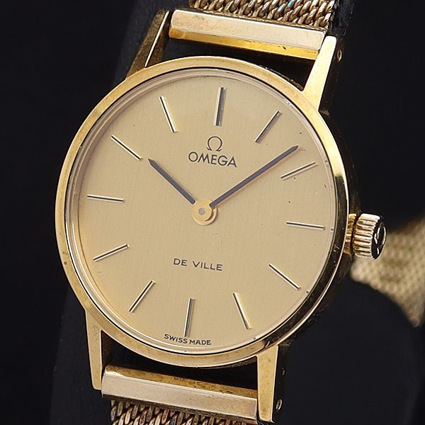 1円 稼働 良品 オメガ 手巻き デビル ゴールド文字盤 ラウンド