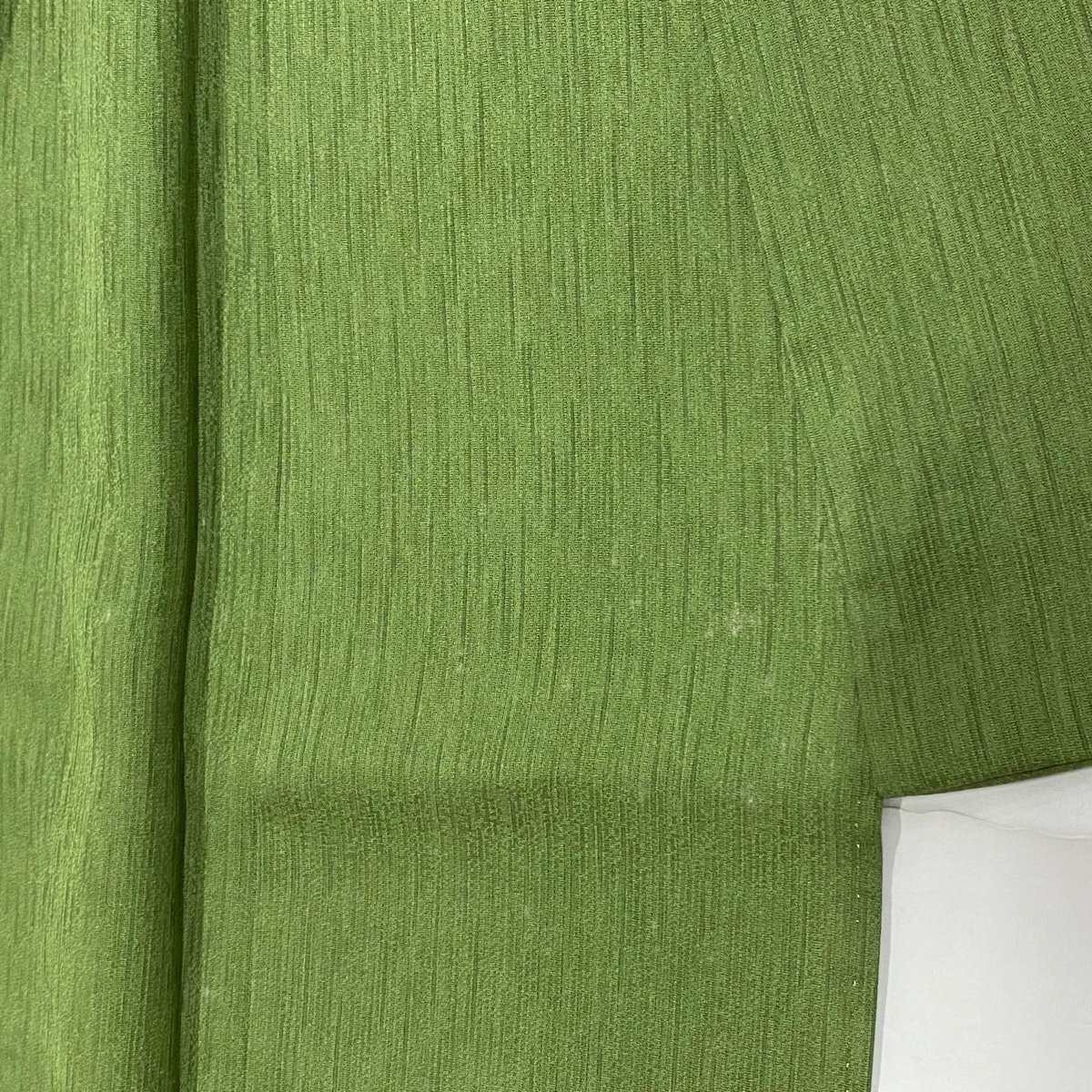 訪問着 身丈156cm 裄丈65.5cm M 袷 建物 花鳥 金銀彩 ぼかし よもぎ色 正絹 秀品 【中古】