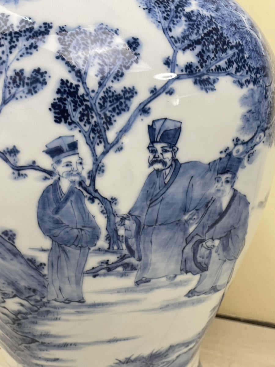 平戸焼 玉泉 特大 沈香壺 染付 唐人図無形文化財 飾壺 高さ約73cm