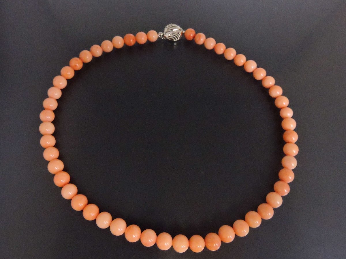 珊瑚 コーラル 桃色 ネックレス 珊瑚チェーン 約8㎜球 長さ約42㎝