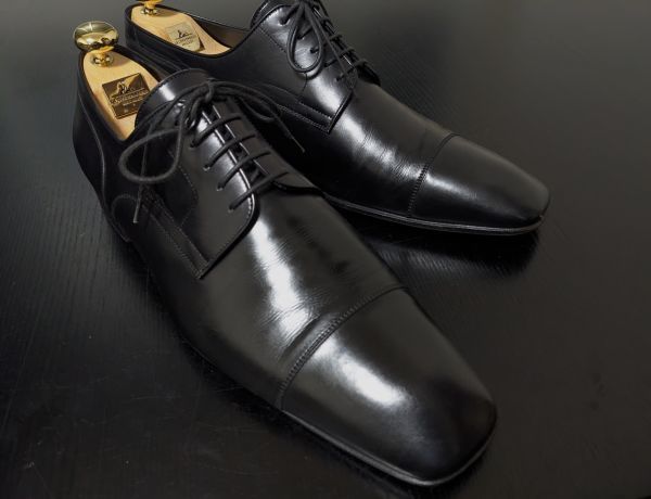 美品 ヴィトン 8.5 LOUIS VUITTON ♯ST0095 ソフトドレスシューズ ストレートチップ シングルレザーソール 黒 7614