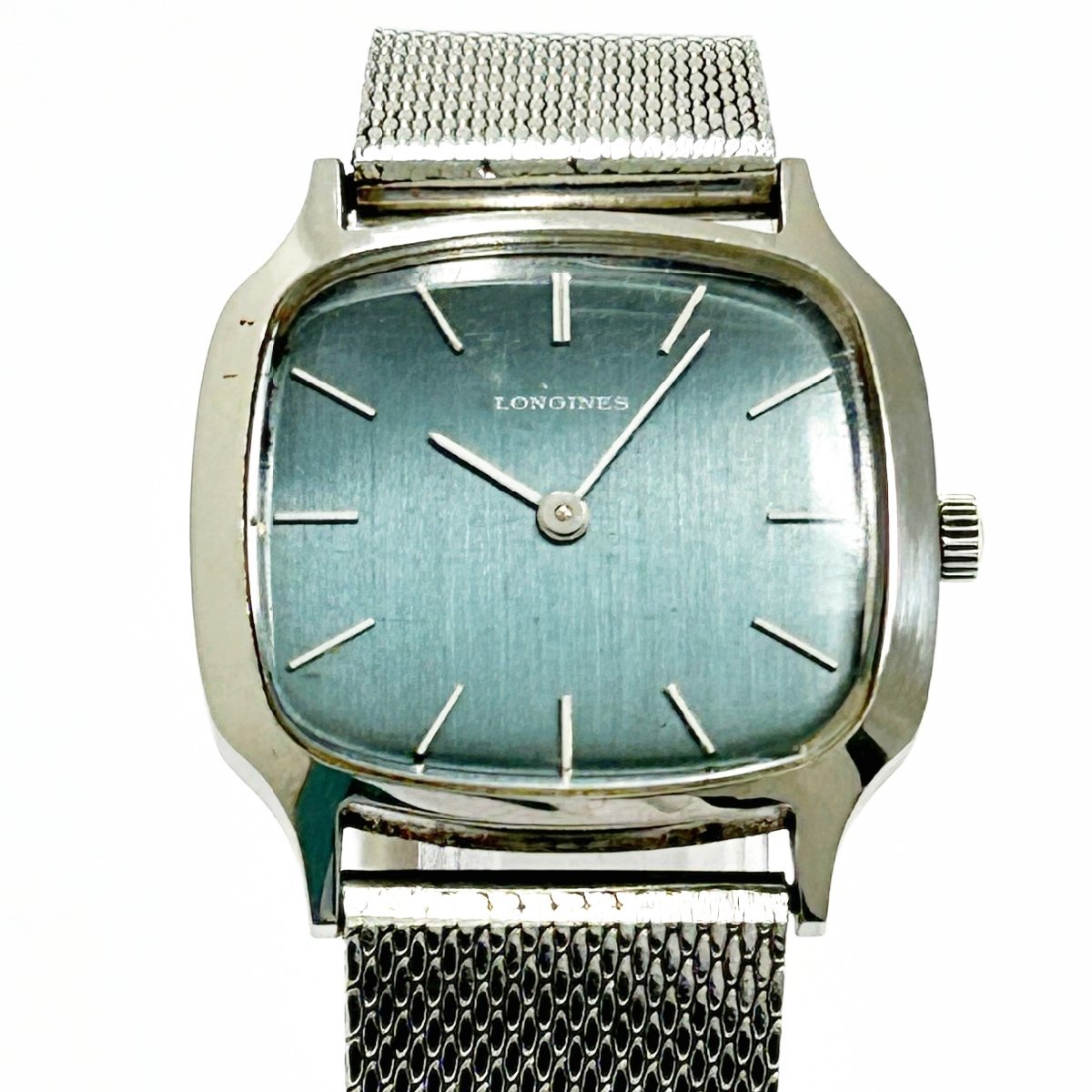 1円スタート】LONGINES ロンジン スクエア SS ブルー系文字盤 手巻き 