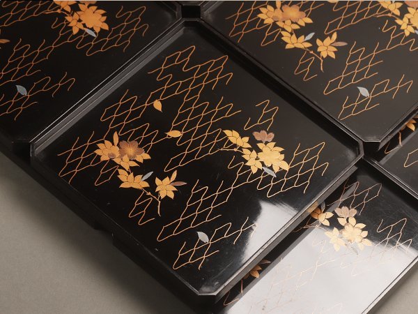 時代 漆器 蒔絵 吸物膳 10客 共箱 木製 【流】木製漆器 蒔絵吸物膳