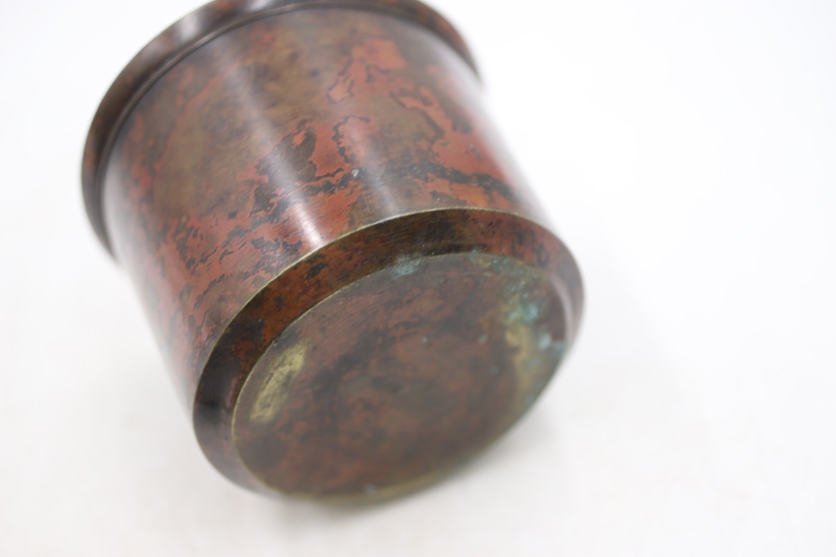 佐渡銅器 本間琢磨 斑紫銅 燕柳文 霊芝耳 花瓶 高27.5㎝ 古美術品 骨董
