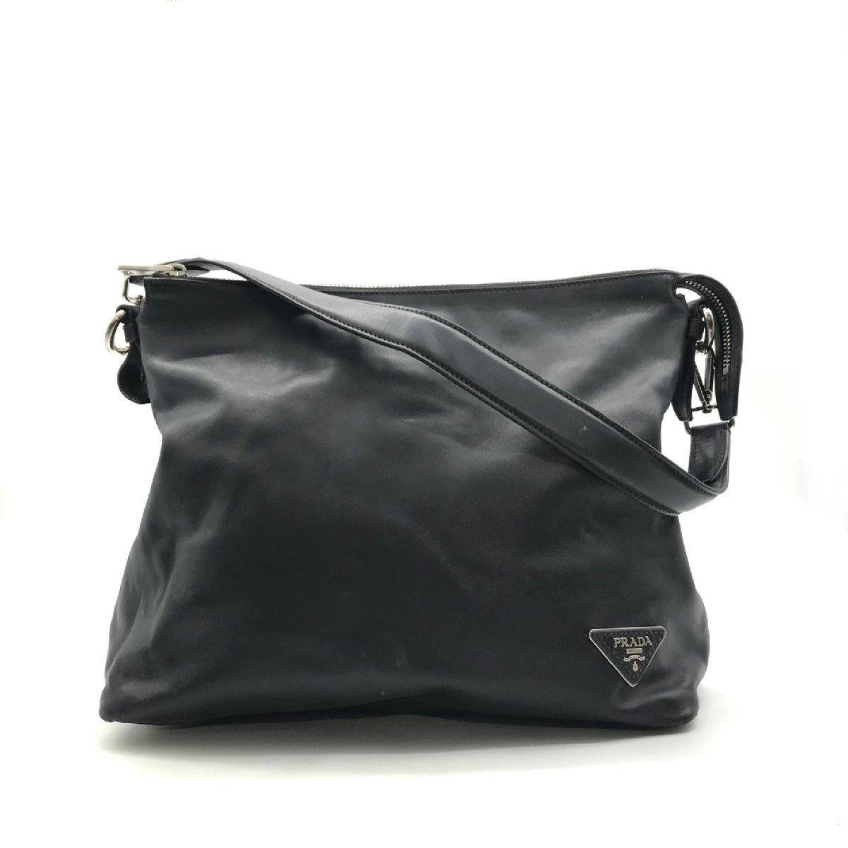 1円 良品 PRADA プラダ ロゴ プレート ナッパレザー ワン ショルダー バッグ A317