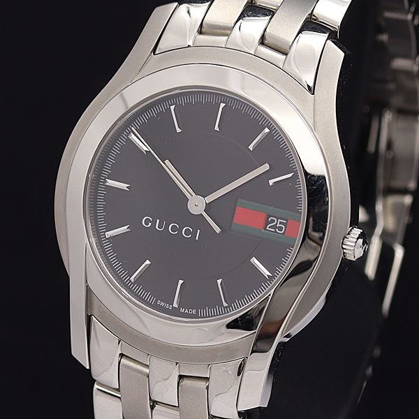 1円 稼働品 GUCCI/グッチ 5500M ホワイト系文字盤 デイト ローマン
