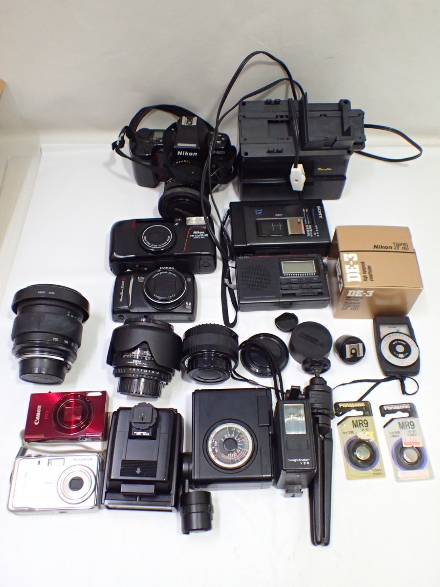 k4070 / Canon Nikon FinePix SONY 一眼 フィルム カメラ レンズ フラッシュ アクセサリー ラジオ 他 まとめて セット 現状品 ジャンク