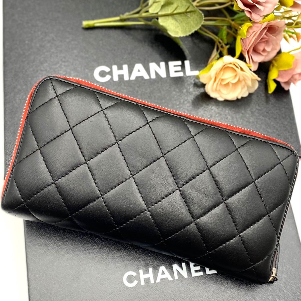 美品 シャネル CHANEL マトラッセ ラムスキン キャビアスキン 長財布 