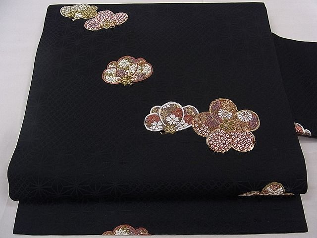 平和屋1■九寸名古屋帯　唐織　吉祥舞花文　黒地　金糸　逸品　ca3951