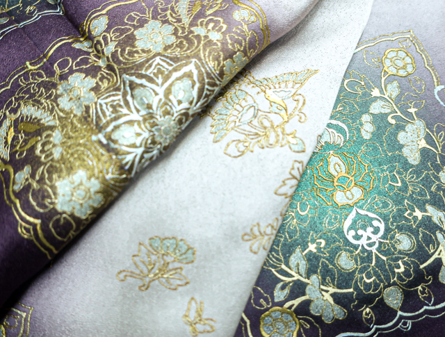 《京都一輝堂》【着物】訪問着　金彩暈し　唐草花に鳥華文様　お洒落　身丈約161cm 裄丈約67cm 23Z-2580