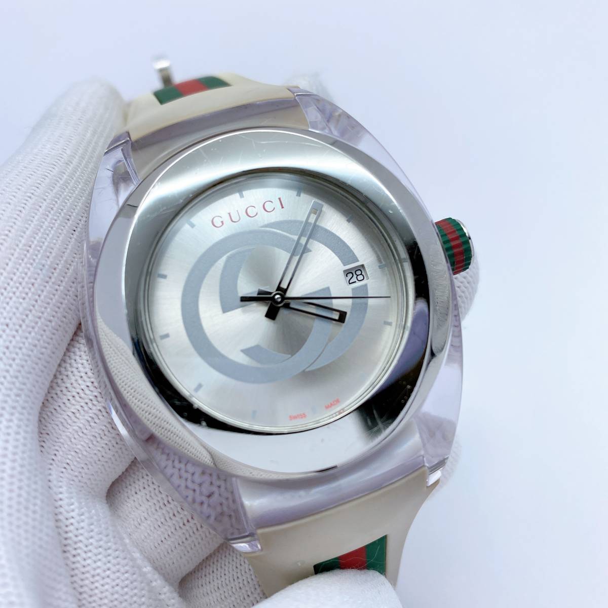 1スタ】稼働 グッチ GUCCI シンク SYNC 腕時計 デイト シェリーライン 