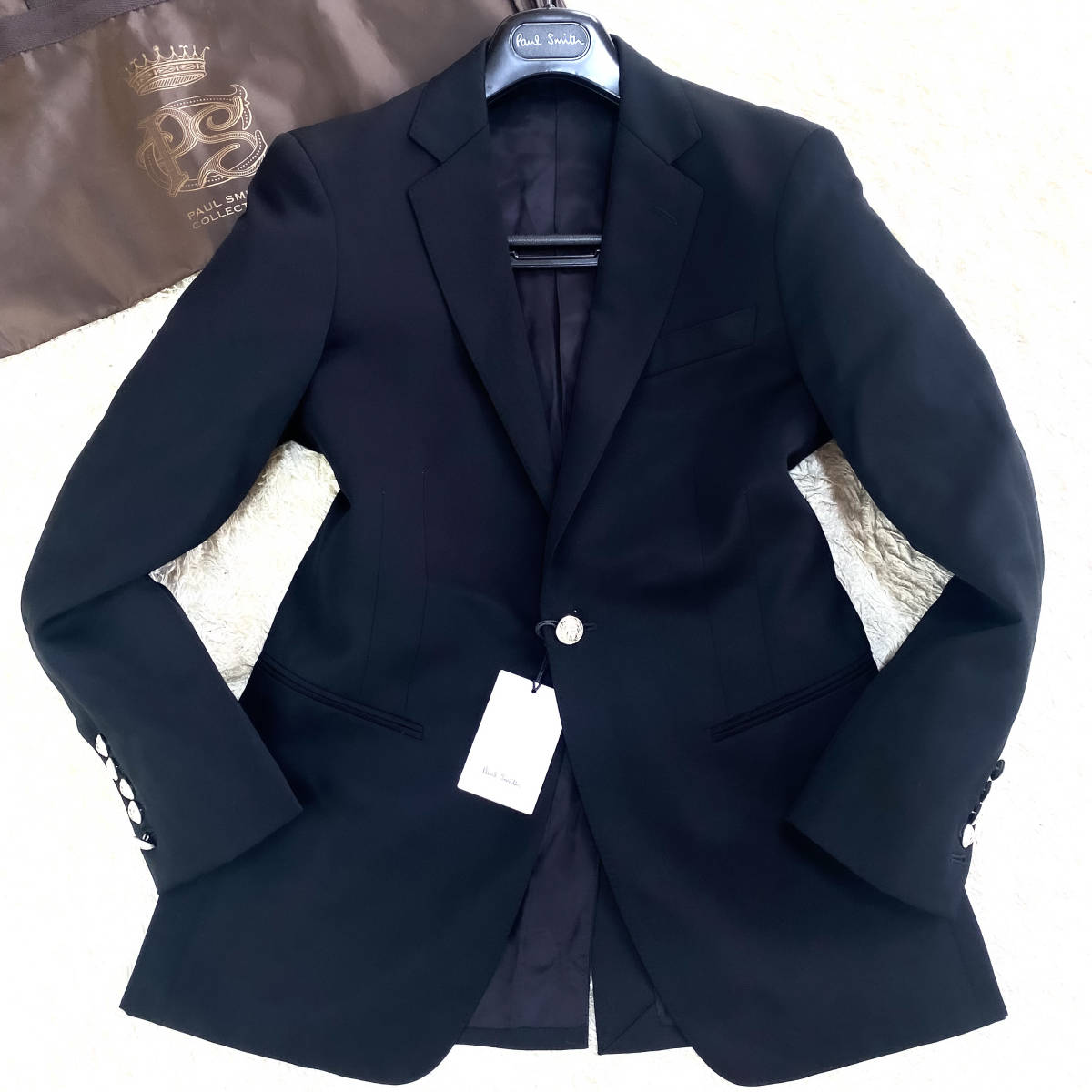 極美品銀釦Paul Smithテーラードジャケット銀メタル釦L~Mブラック黒