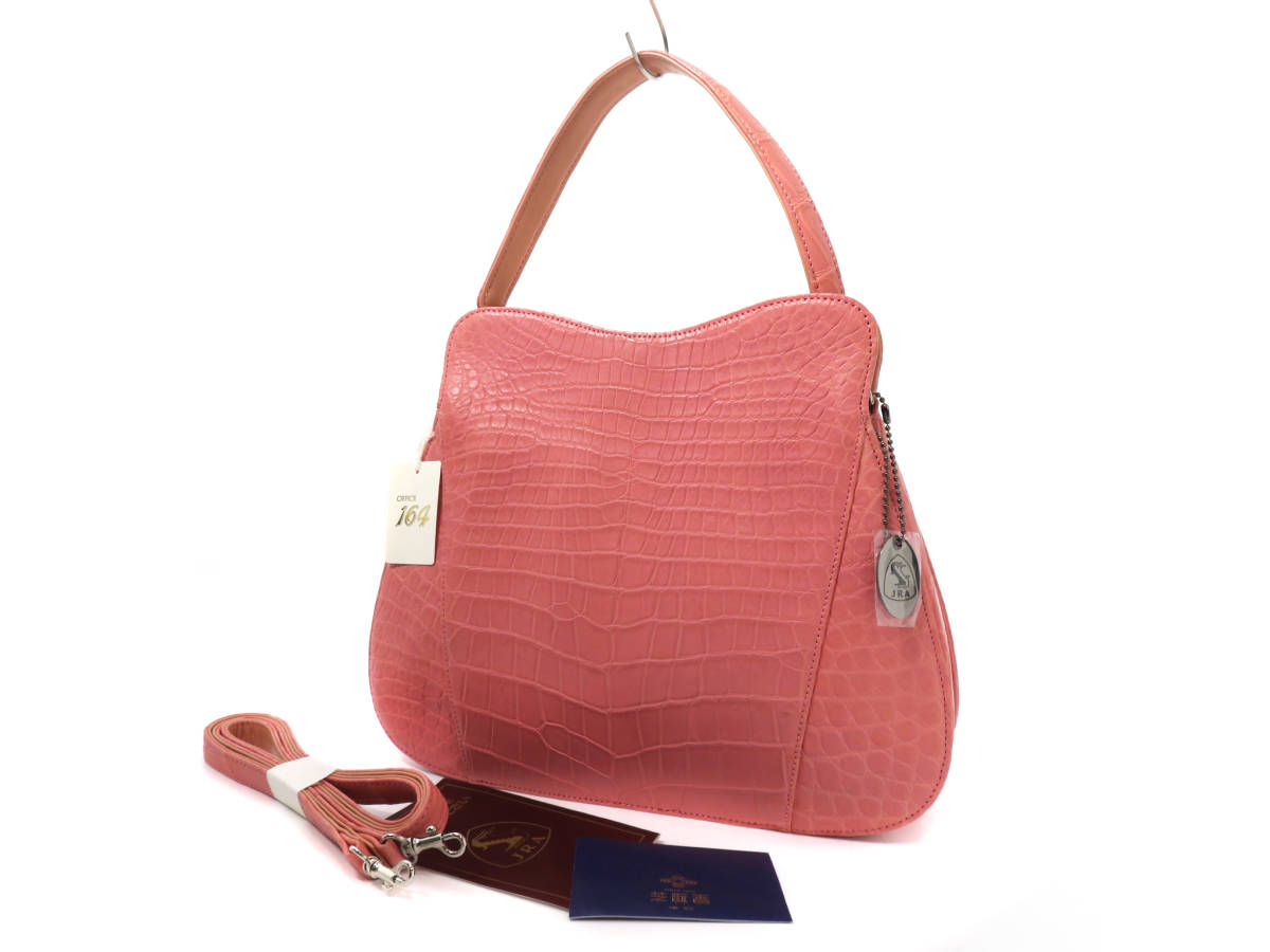 12681 新品未使用 芝翫香 しかんこう JRA認定 マットクロコ クロコダイル レザー 2WAY ハンドバッグ ショルダーバッグ 鞄 ピンク 日本製