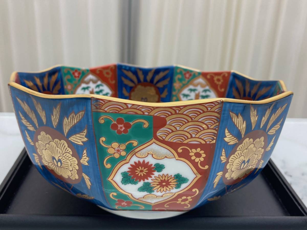 【伝統工芸品】【未使用保管品】青藍窯　古伊万里　金襴手　十角鉢　菓子鉢　深鉢