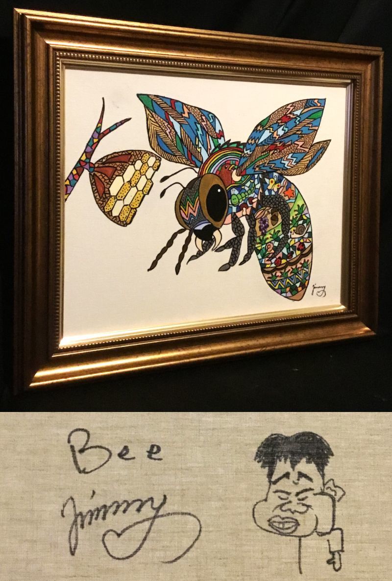 ◆模写◆異色の天才画家ジミー大西◆蜜蜂 (Honey Bee)◆肉筆画サインあり 異色の天才画家□ジミー大西□(Bee) 蜜蜂□肉筆画・裏書（藤田嗣治