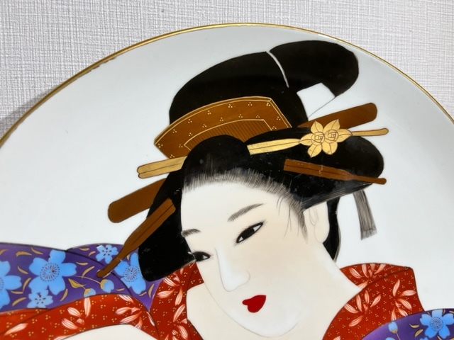 玉泉作 春画 大皿 飾皿 在銘 浮世絵 絵皿 直径約39.1㎝ 美人画 工芸品