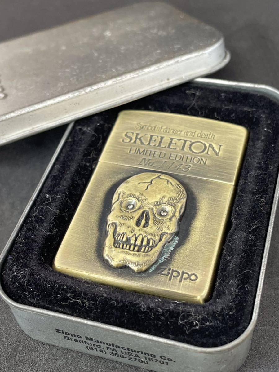 zippo GOLD SKELETON DIAMOND メタル貼り　ゴールド スカル 天然ダイヤモンド 1995年製 骸骨 古美仕上げ LIMITED EDITION 2000個限定 