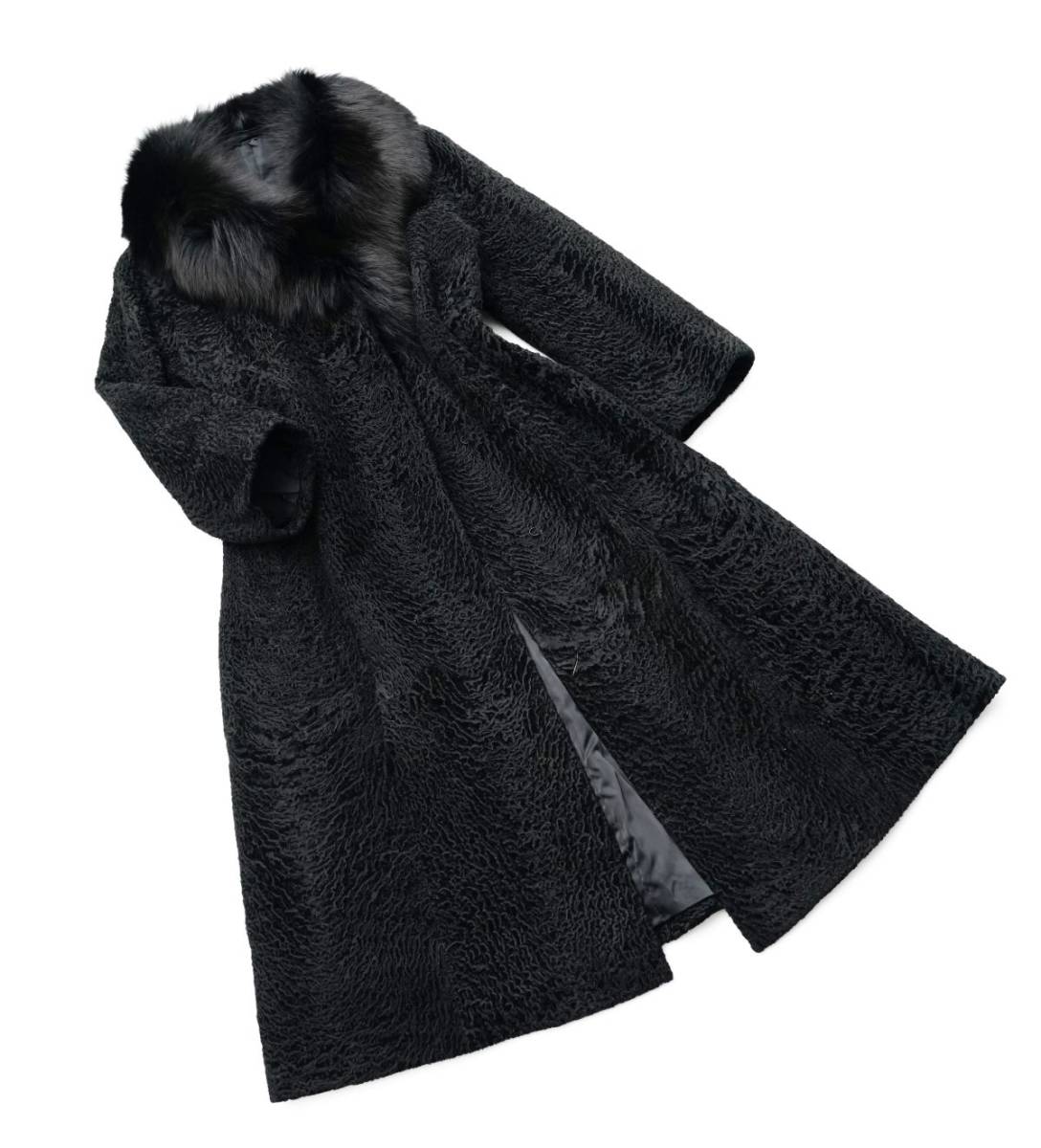 毛皮アストラカンラムコート黒レディースリアルファー