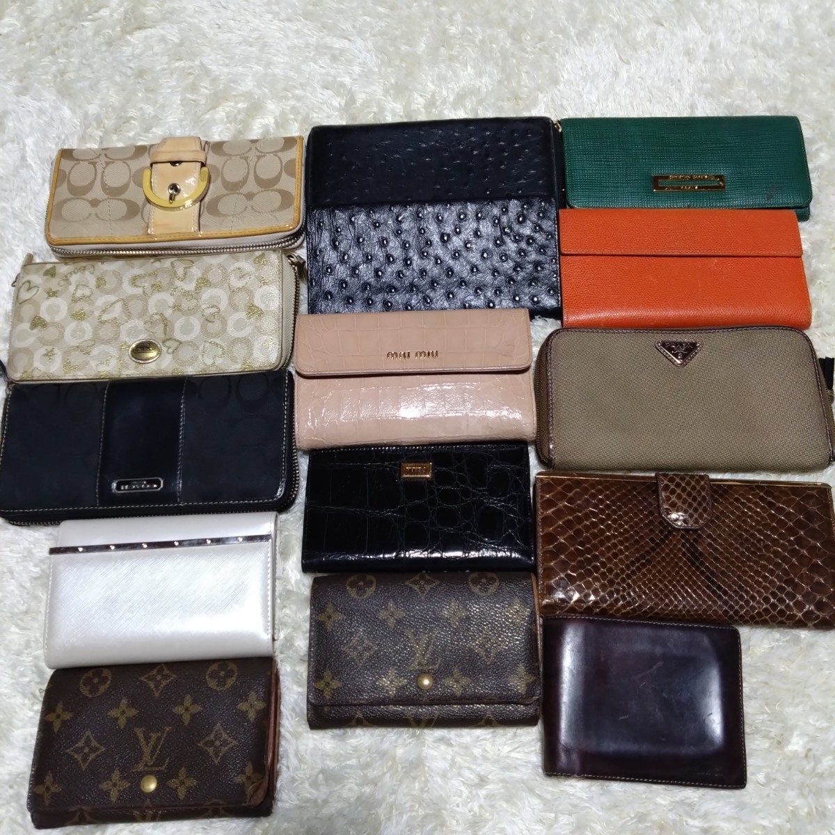 【1円スタート】ジャンク品　ルイヴィトン　プラダ　コーチなど　ノーブランド　長財布　折り財布　15点　まとめ