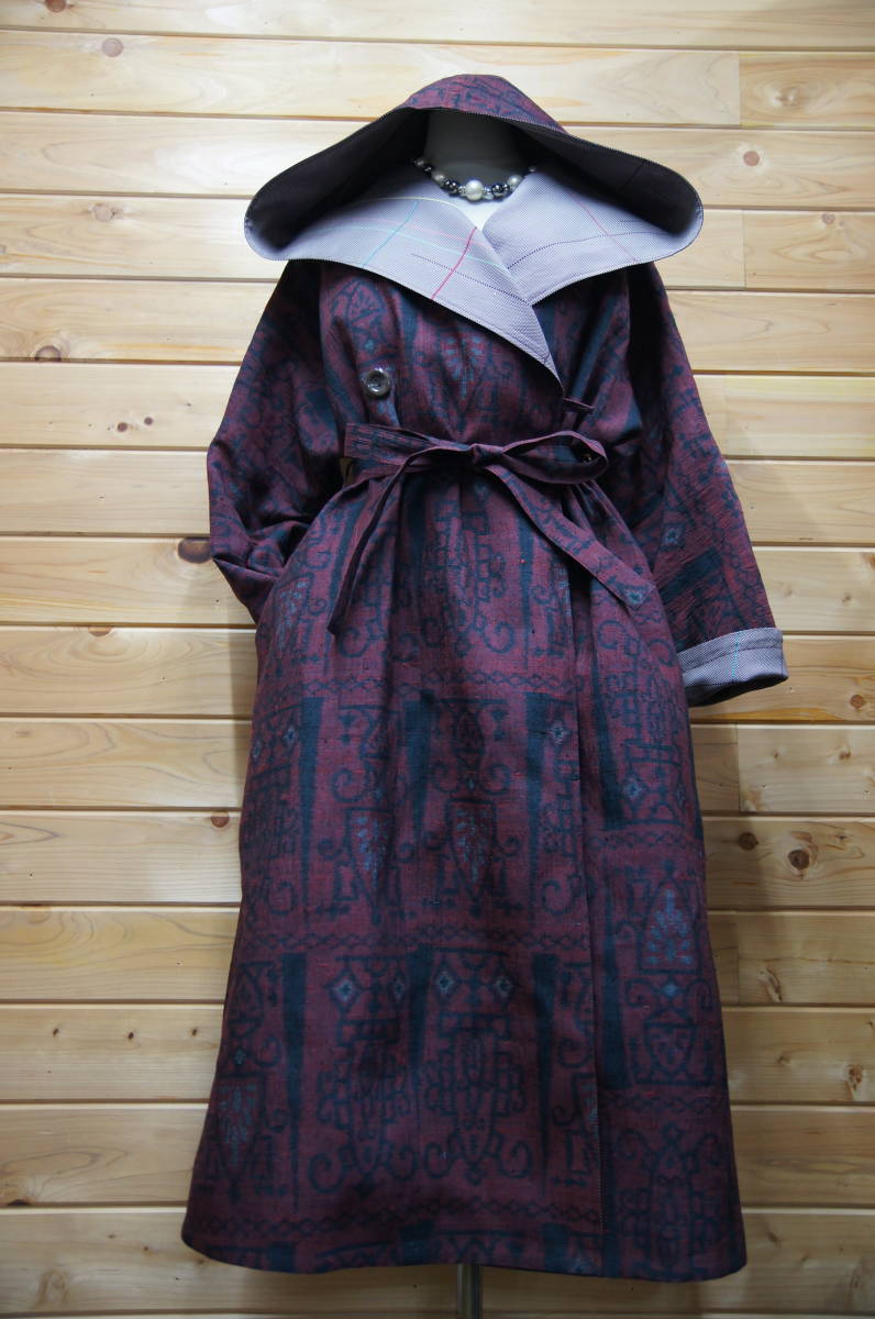 松鶴 着物 リメイク 和柄 ハンドメイド 紬～ リバーシブルフードコート