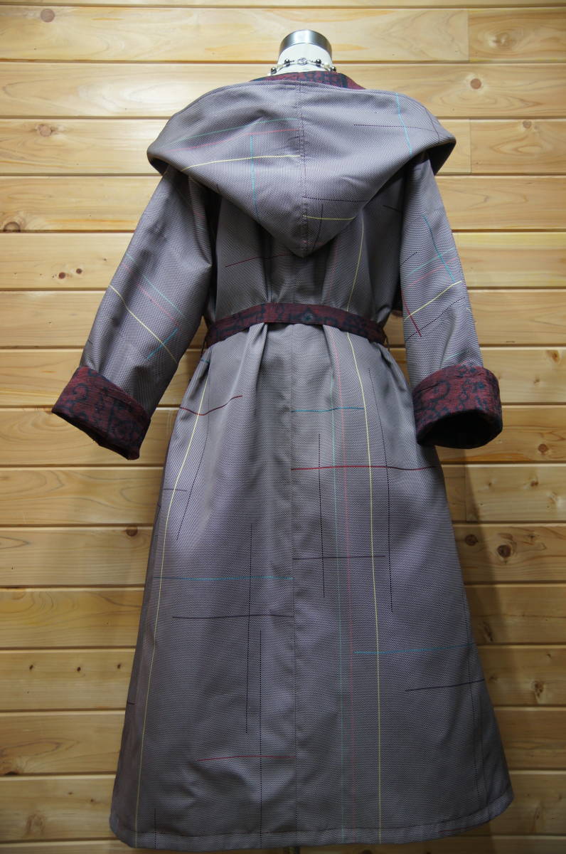 松鶴 着物 リメイク 和柄 ハンドメイド 紬～ リバーシブルフードコート