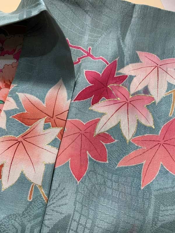 ☆きものさらさ アンティーク着物帯☆羽織 大正ロマン 正絹 紅葉 楓 秋