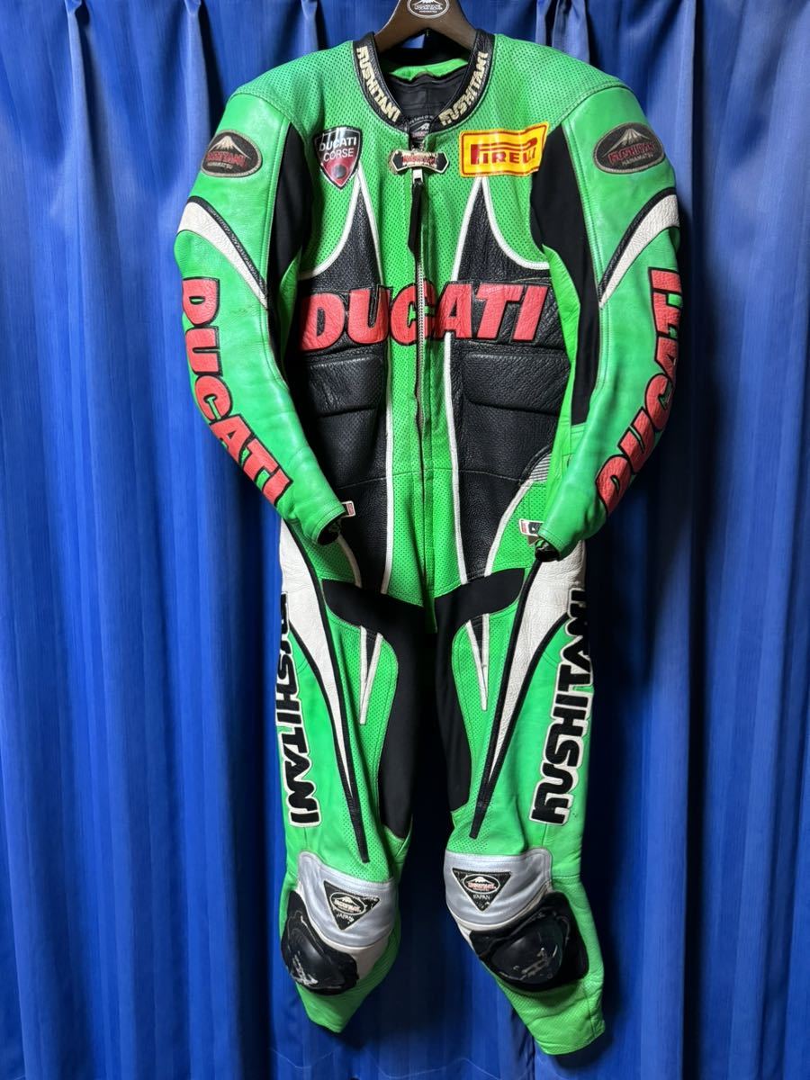 日本製 MFJ公認 KUSHITANI クシタニ 本革 Ducati ドゥカティ レーシングスーツ 革ツナギ LL/XLサイズ コブ付き