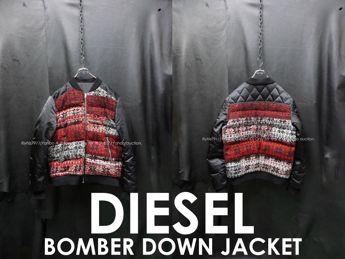 DIESEL 雪柄ニット切替 ボンバーダウンジャケット XXL/2XL フライト 