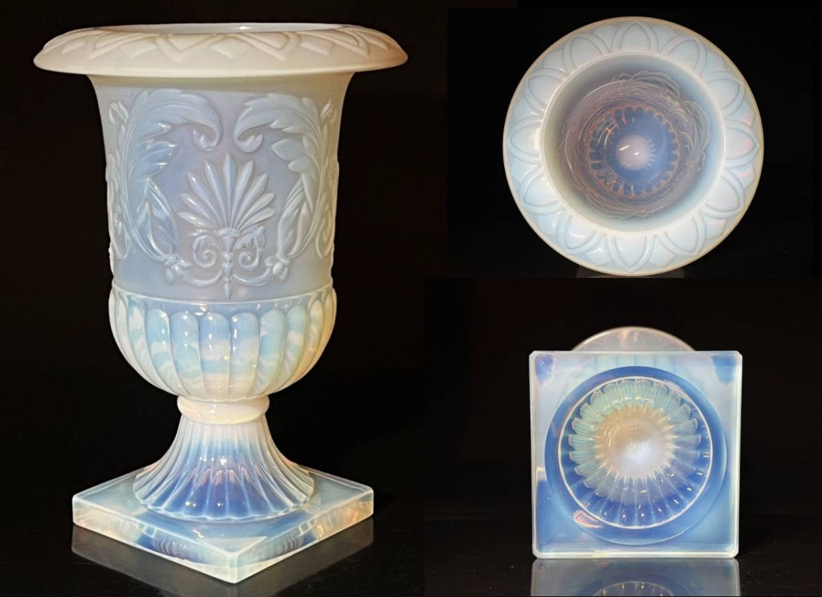 台湾製花瓶（結晶釉 花瓶 壺 フラワーベース 花器 台座付き） 瑞】オパルセントガラス 高台花器 高：24．5cm 重さ：約