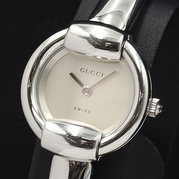 1円 稼働 良品 グッチ QZ 1400L バングルウォッチ ラウンド シルバー文字盤 レディース腕時計 5637000YSD