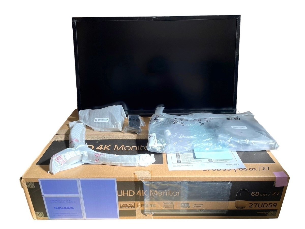 ■【未使用に近い】LG 液晶モニター 27インチ 4K対応 非光沢 IPS ブルーライト低減機能 27UD59 エルジー 付属品 ノングレア ディスプレイ