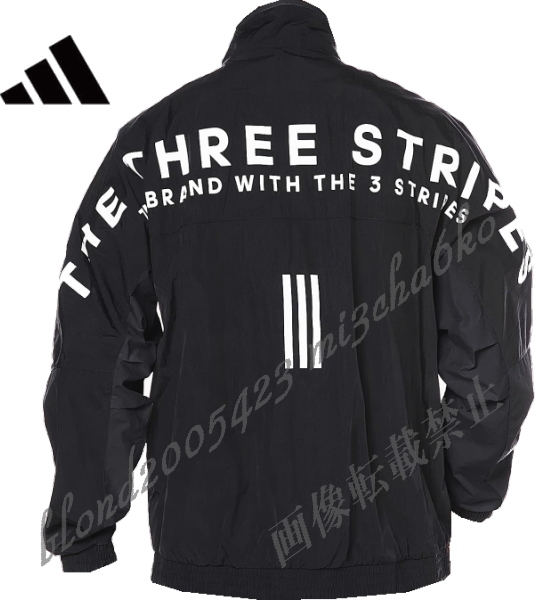 ■新品【adidas】アディダス ゴルフに最適 背面BIGロゴ スリーストライプス ウーブンジャケット■BK/L